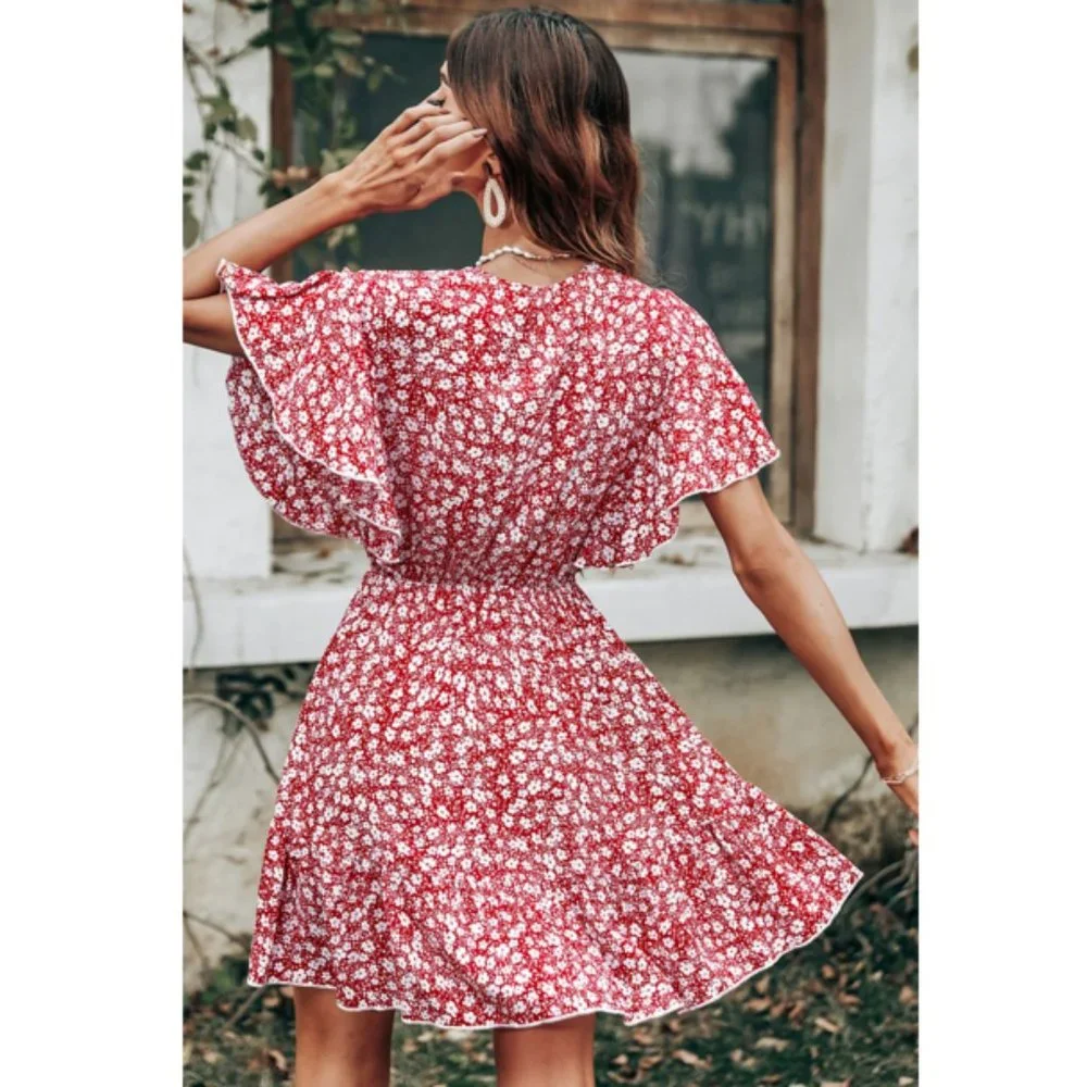 Ditsy Floral Butterfly Sleeve Dress - Picture 2 of 4